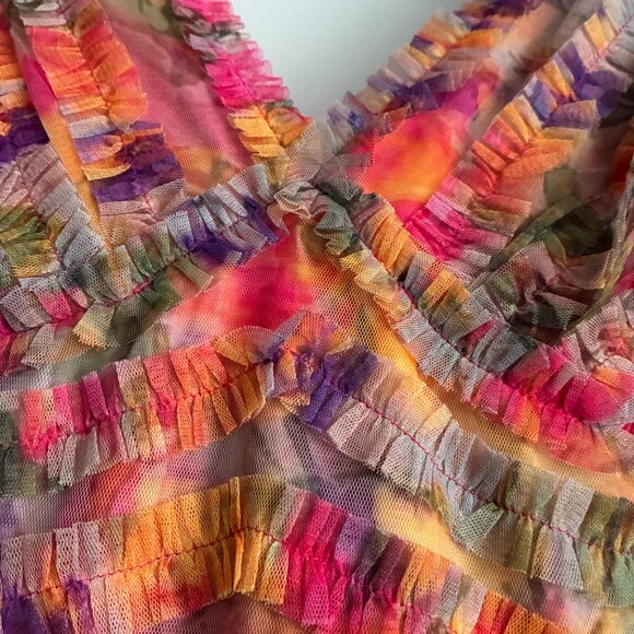 Mac Duggal  Multicolor Floral V-neck Ruffle Maxi Dress   Size 4 - Picture 6 of 9